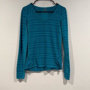 Marmot Blue Striped V Neck Long Sleeve Fitted Shirt - Size Extra Small